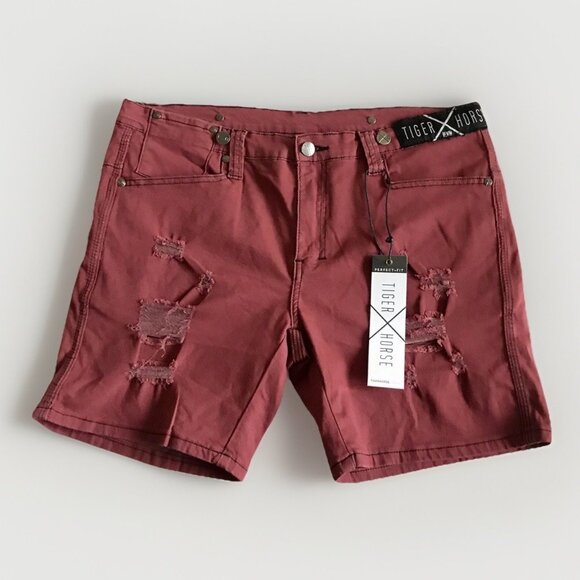 TIGER‎ X HORSE MENS 36 FLAP POCKET BURGUNDY CHINO STRETCH SLIM SHORT - Picture 3 of 5